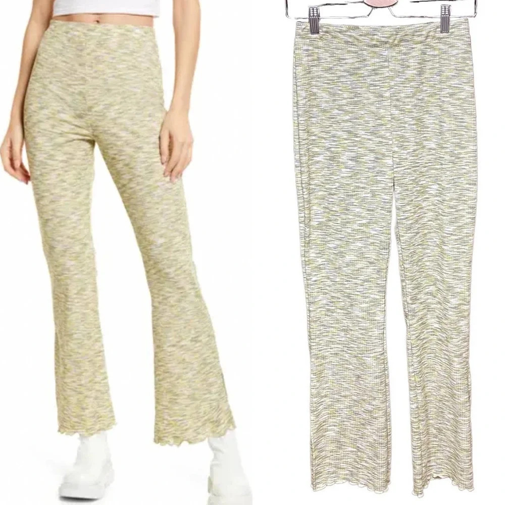 Lisa Says Gah Josie Ribbed‎ Space Dye Flare Pants Honeydew Green Size Small